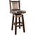 Ranchman's Barstool with Back, Swivel, Woodland Upholstered Seat, Stain & Clear Lacquer Finish