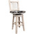 Ranchman's Counter Stool with Back, Swivel, Woodland Upholstery & Clear Lacquer Finish