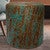 Distressed Turquoise Floral Cowhide Round Pouf