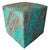 Distressed Turquoise Floral Cowhide Square Pouf