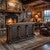 Excavator Wood Bar with Stone Top and Beaten Metal Inserts