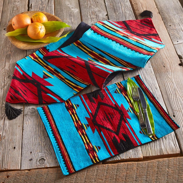 Turquoise Flame Chenille Table Linens