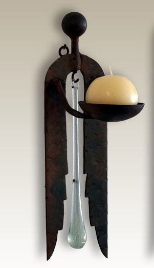 Iron Angel Small Wall Candle Holder with 10 Inch Tear Drop