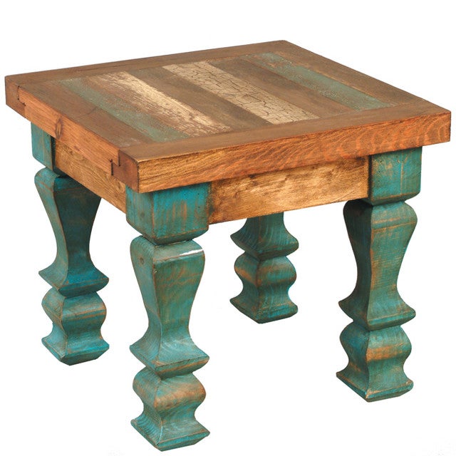 Old Wood Turquoise End Table