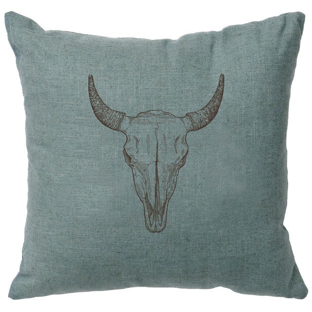Bull Skull Linen Pillow - Ocean