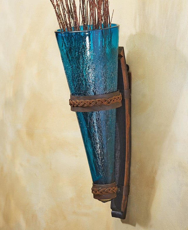 Crackled Turquoise Glass Wall Vase