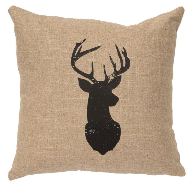Deer Head Silhouette Linen Pillow - Natural