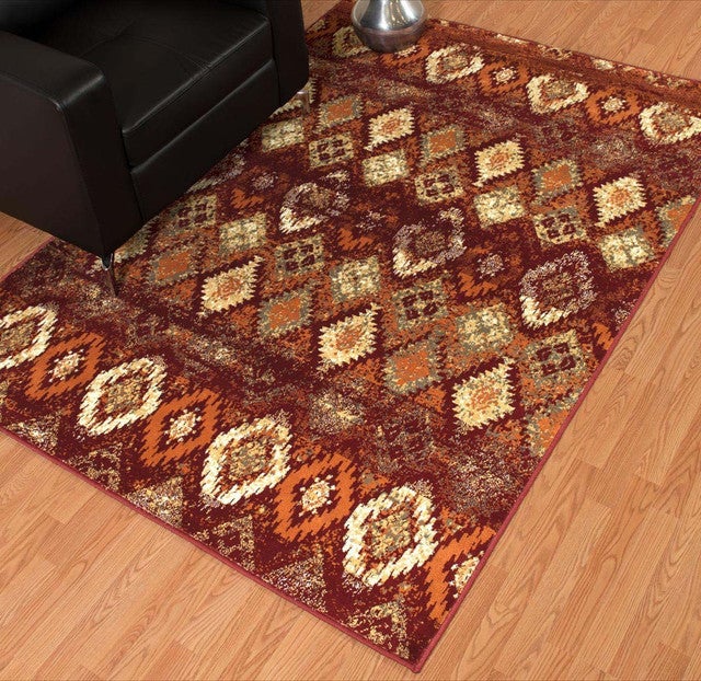 Faded Sawtooth Terra Cotta Diamond Rug - 2 x 3