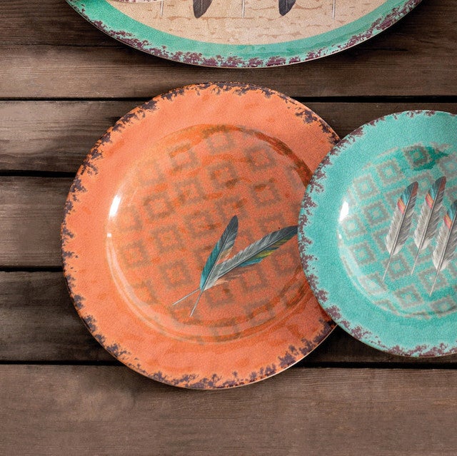 Feather Design Melamine Dinner Plates - Set of 4