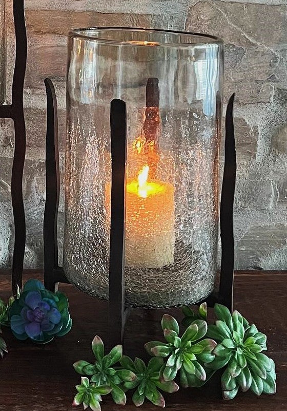 Granulated Clear Glass Cylinder on Tower Base - Small