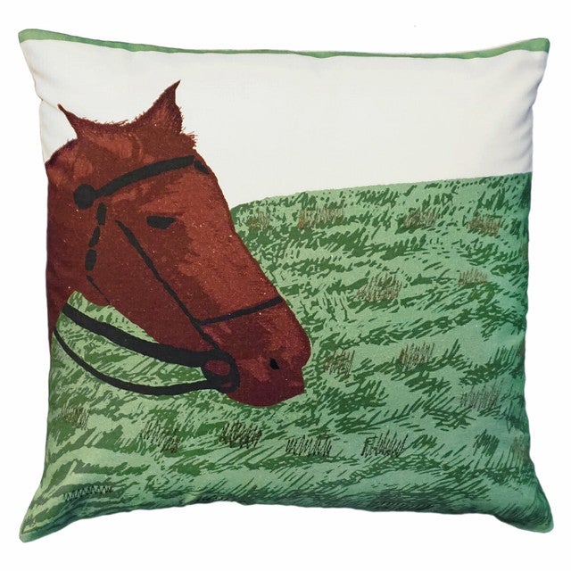 Horse in Field Embroidered Pillow