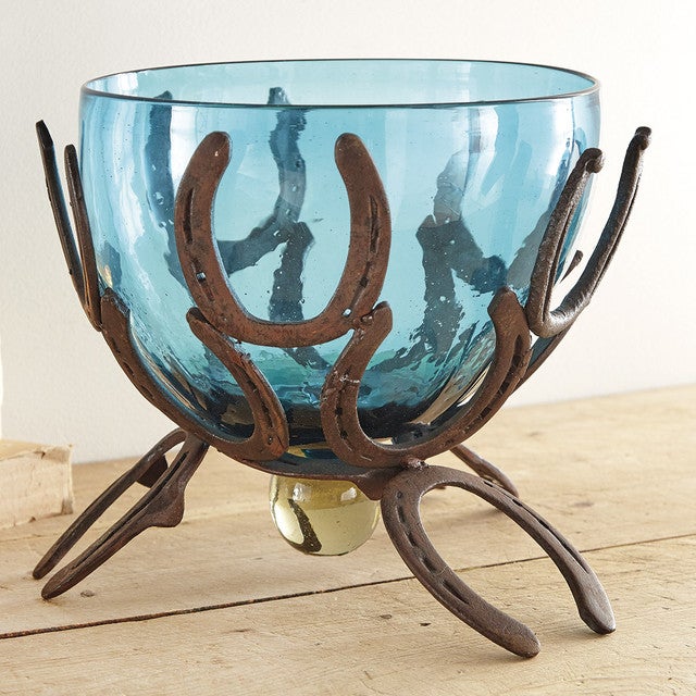 Horseshoe and Turquoise Glass Bowl