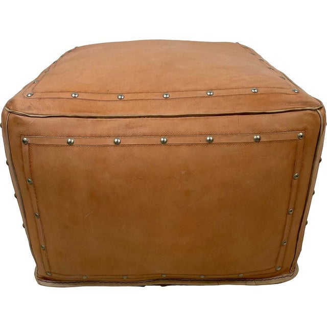 Large Square Ottoman with Tacks - Natural