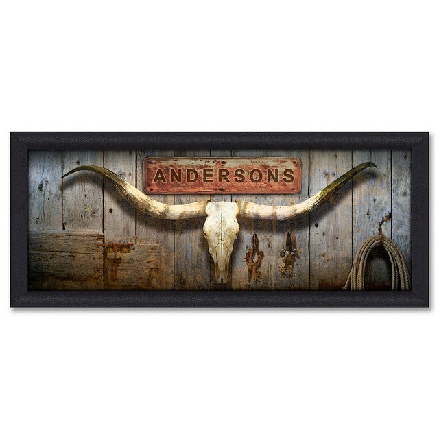 Longhorn & Barnwood Personalized Framed Canvas