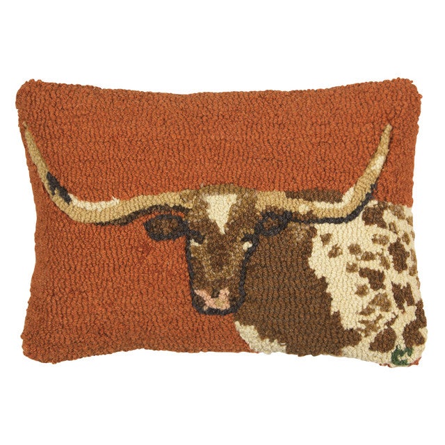 Longhorn Hooked Wool Pillow - 14 x 20