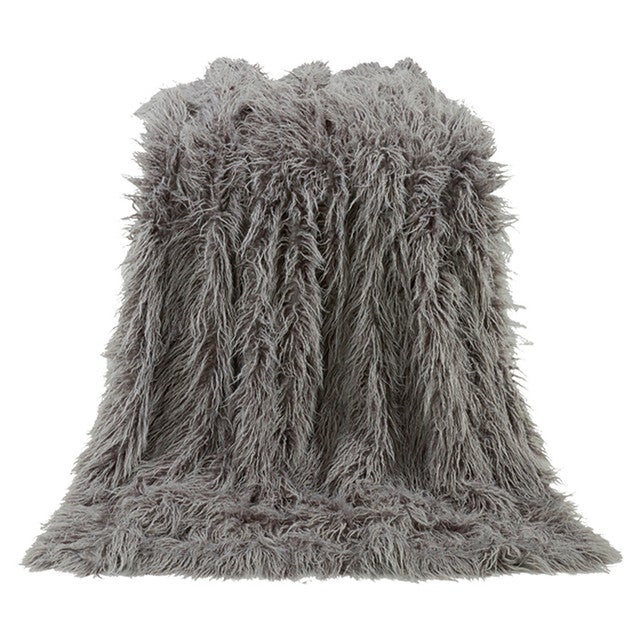 Mongolian Gray Faux Fur Throw