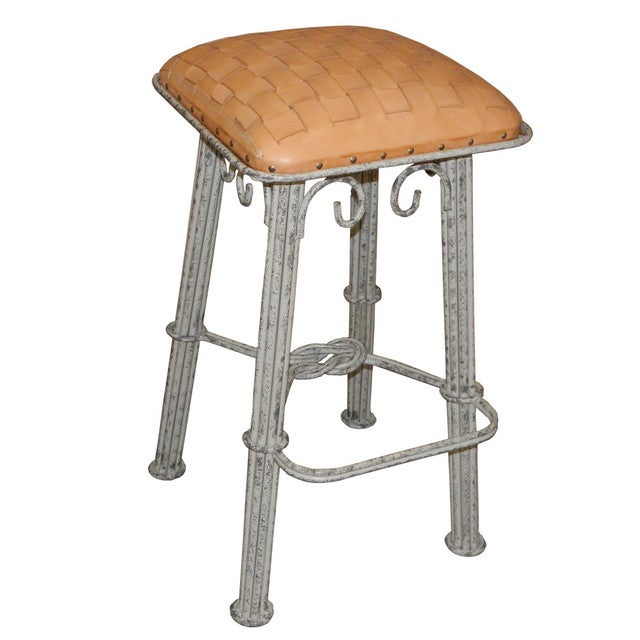 Coronado Ash Iron Barstool - Natural Leather