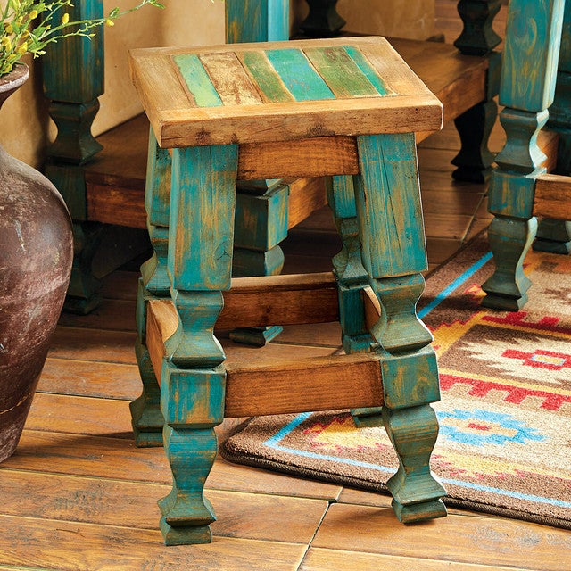 Old Wood Turquoise Barstool - 24 Inch
