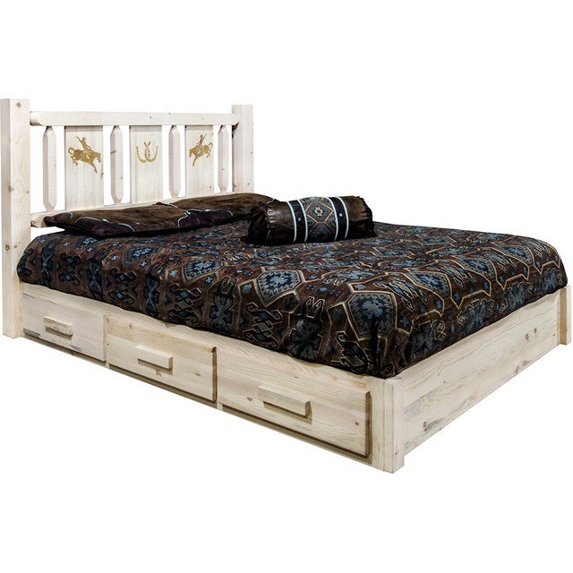 Ranchman's Platform Bed with Storage & Laser-Engraved Bronc Design - Twin