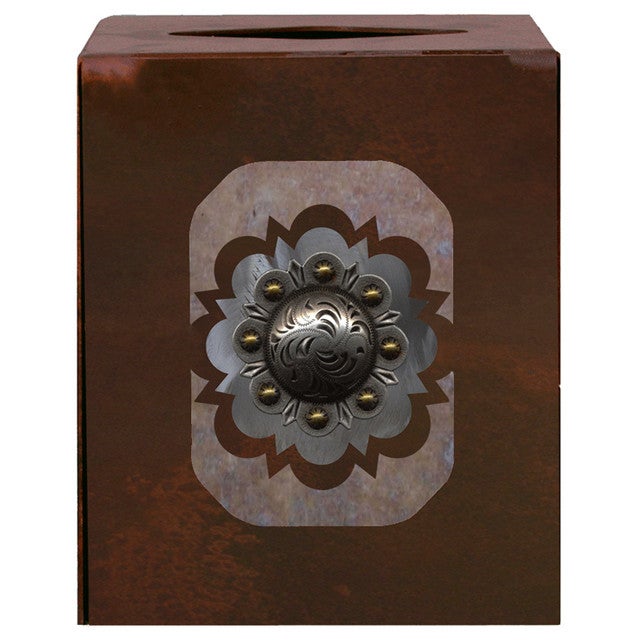 Round Silver Concho Square Tissue Box Cover