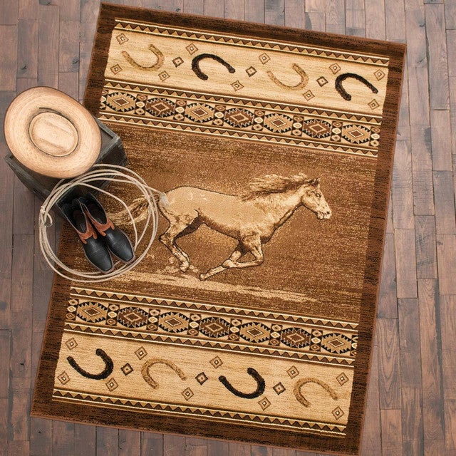 Wild Horse & Horseshoe Rug - 2 x 7