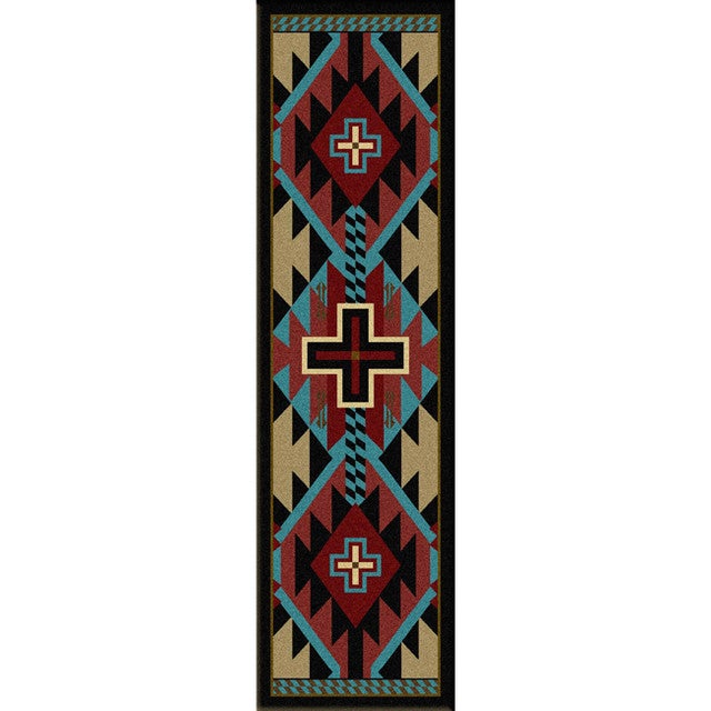 Rustic Cross Blue Southwestern Rug - 2 x 8