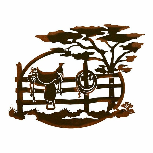 Saddle on Fence Metal Wall Art