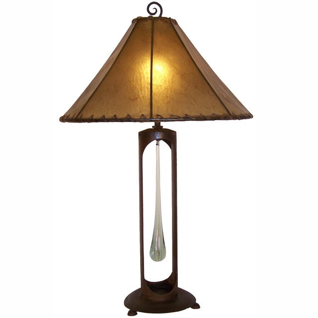 Single Tear Drop Lamp with 20-Inch Light Brown Rawhide Shade