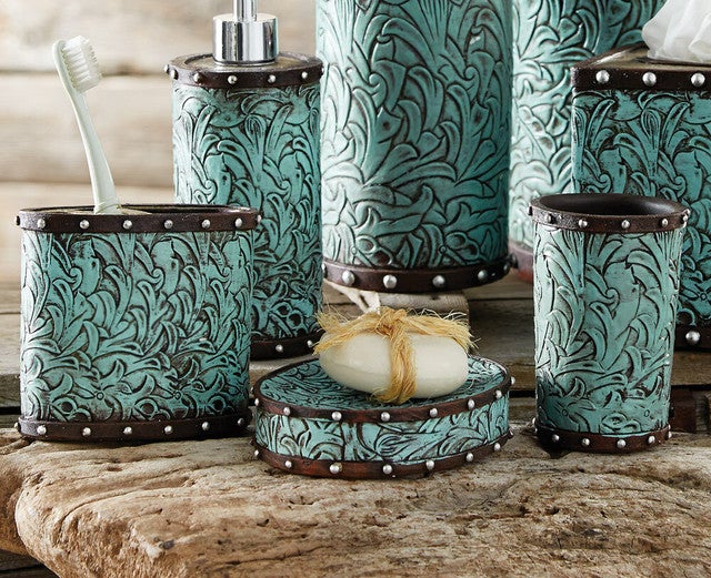 Tooled Turquoise Flowers Bath Set (3 pcs)
