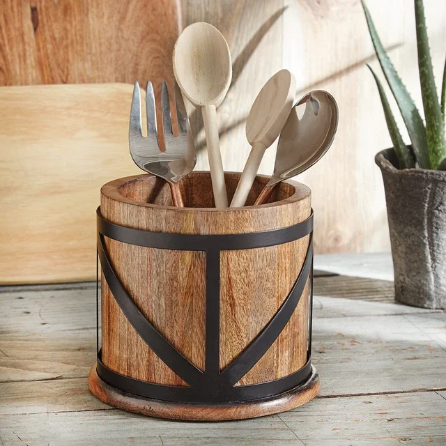 Wood & Metal Utensil Crock