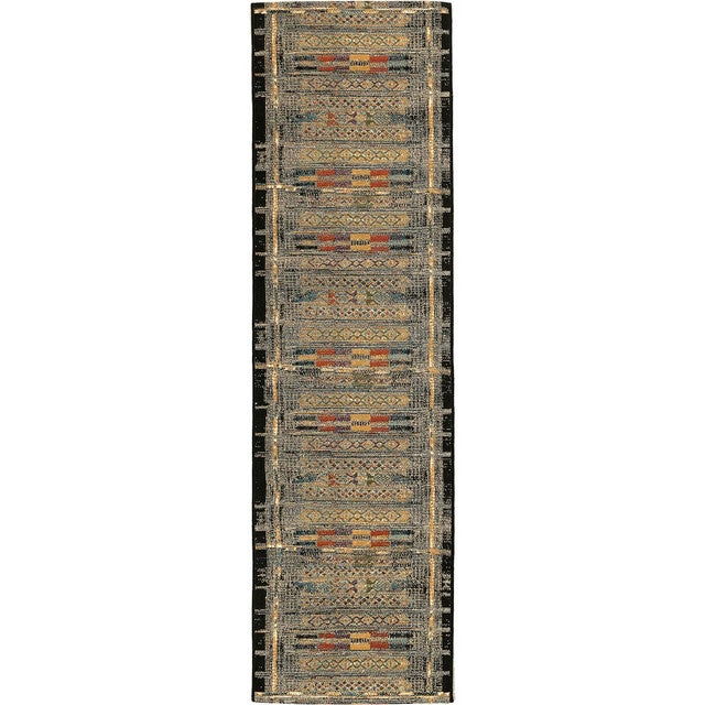 Tribal Stripes Black Indoor/Outdoor Rug - 2 x 8