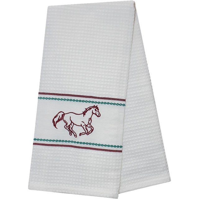 Horse Race White Kitchen Towels - Set of 2