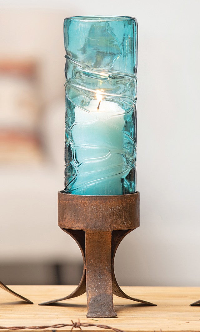 Turquoise Valley Glass Pillar Candle Holder - Small