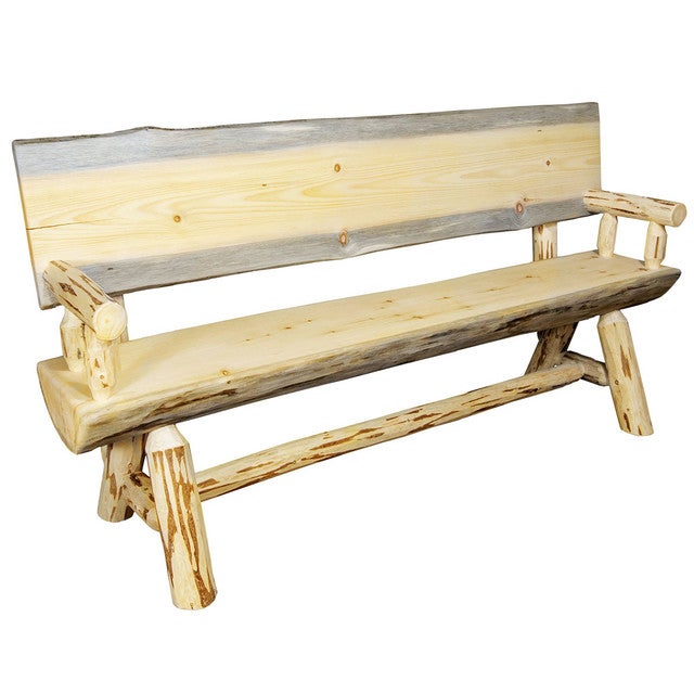 Asheville Outdoor Half Log Bench with Back - 6 Foot