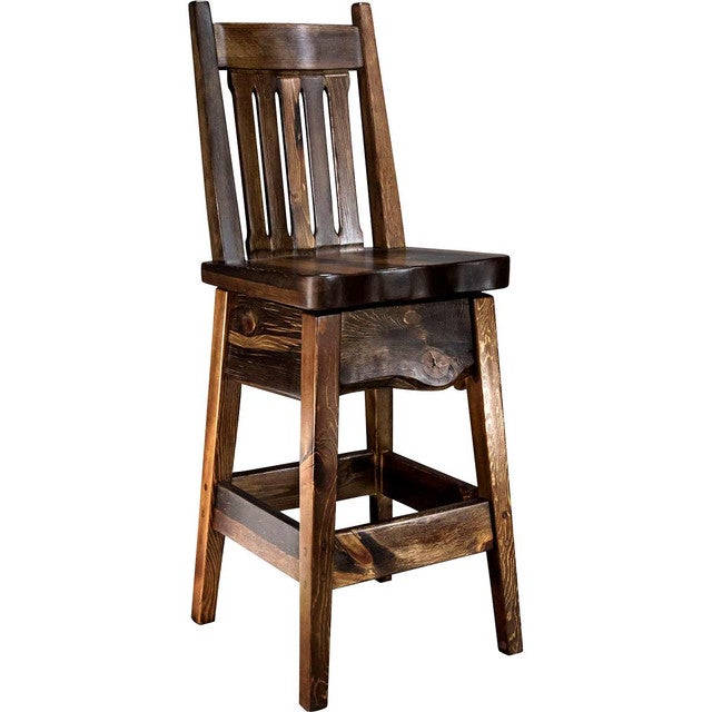 Lima 24 Inch Swivel Barstool with Back - Provincial Stain