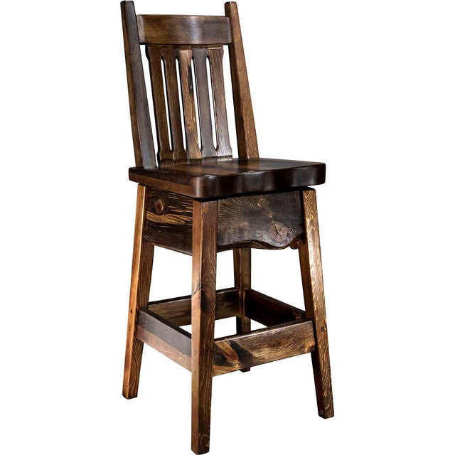 Lima 30 Inch Swivel Barstool with Back - Provincial Stain