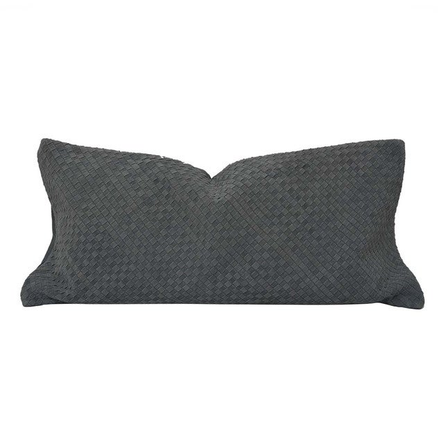 Checkered Woven Lumbar Cushion - Gray