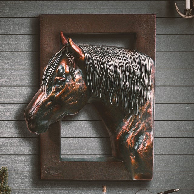 Chestnut Listening Horse Wall Scuplture