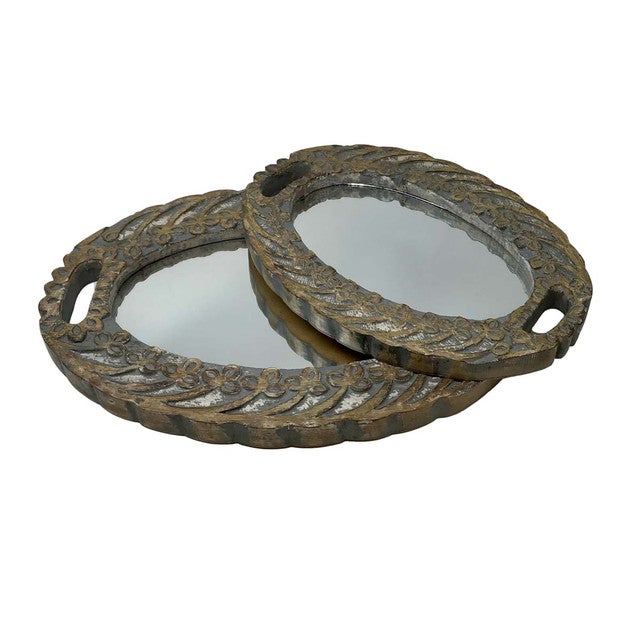 Etched Vintage Gray Mirror Trays - Set of 2