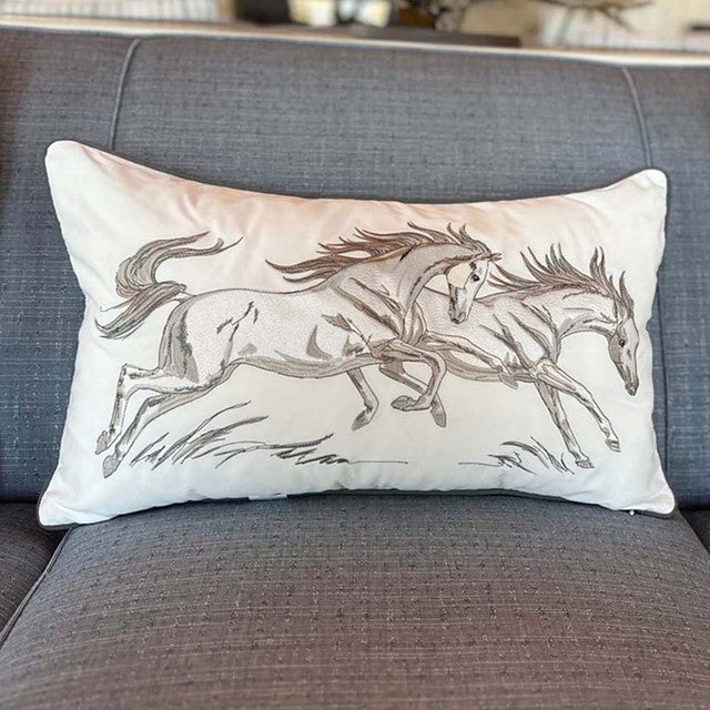 Charging Horses Lumbar Pillow