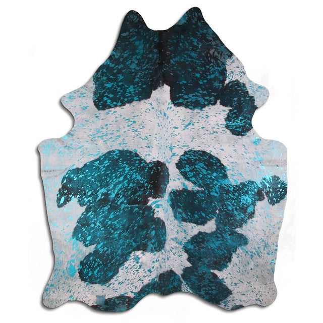 Metallic Blue & Black Cowhide Rug - Medium