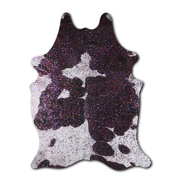 Rainbow Metallic Black & White Cowhide Rug - Medium