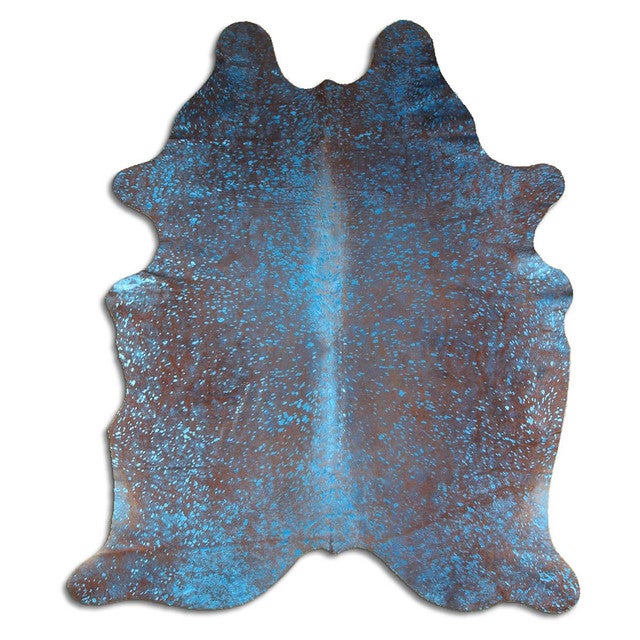 Metallic Blue & Brown Cowhide Rug - Medium