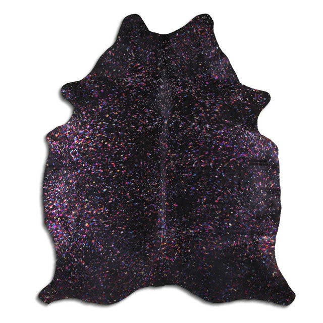 Rainbow Metallic Black Cowhide Rug - Medium