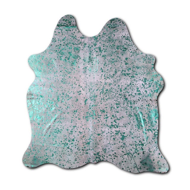 Green Specked White Cowhide Rug - Medium