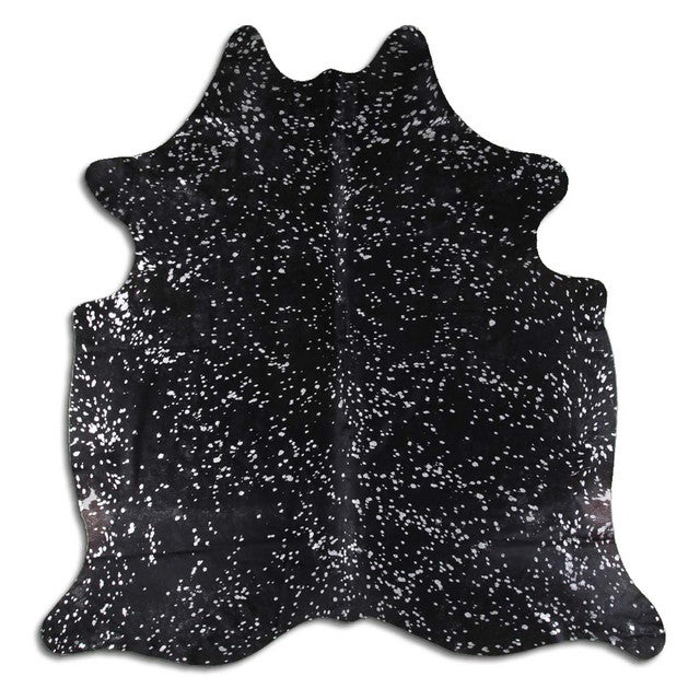 Silver Specked Black Cowhide Rug - Medium