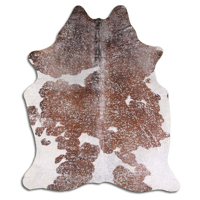 Silver Specked Brown & White Cowhide Rug - Medium
