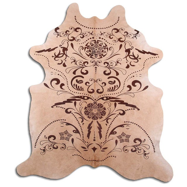 Etched Filigree Tan Cowhide Rug - Medium