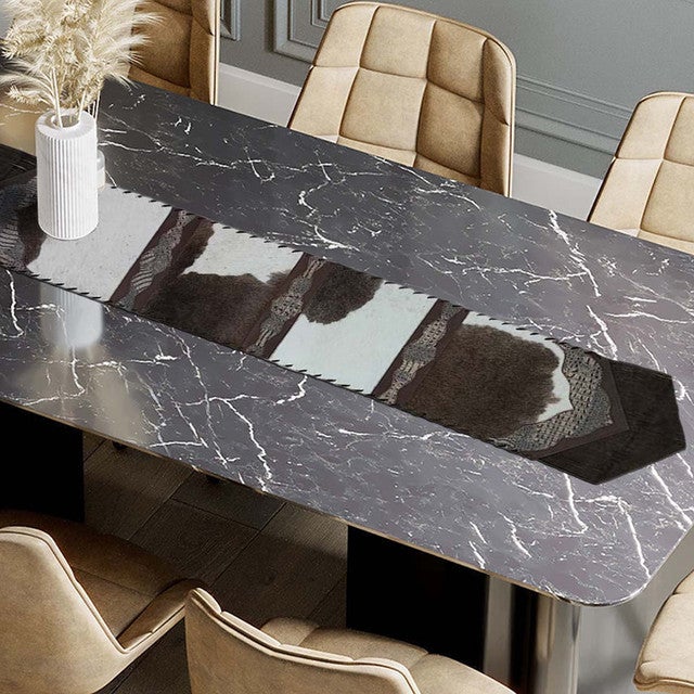 Fringed Dutch Brown & Gator Embossed Table Runner - 120 Inch