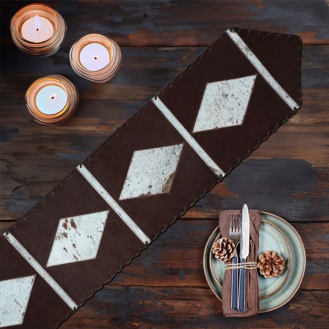 Geometric Panels Leather Table Runner - 96 Inch
